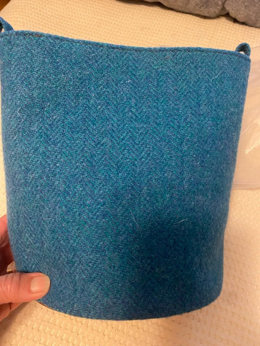 Harris Tweed Teal Wool Bucket Bag - Picture 6 of 12